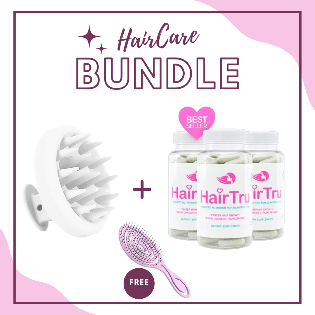 HAIRCARE BUNDLE: 3 Month of HairTru™ + Scalp Hair Massager + FREE Organic Brush