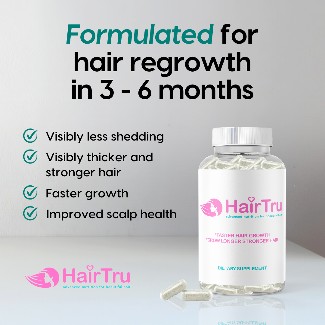 3 Month Supply - HairTru™ Vitamins. Get a Free Bottle on Us.
