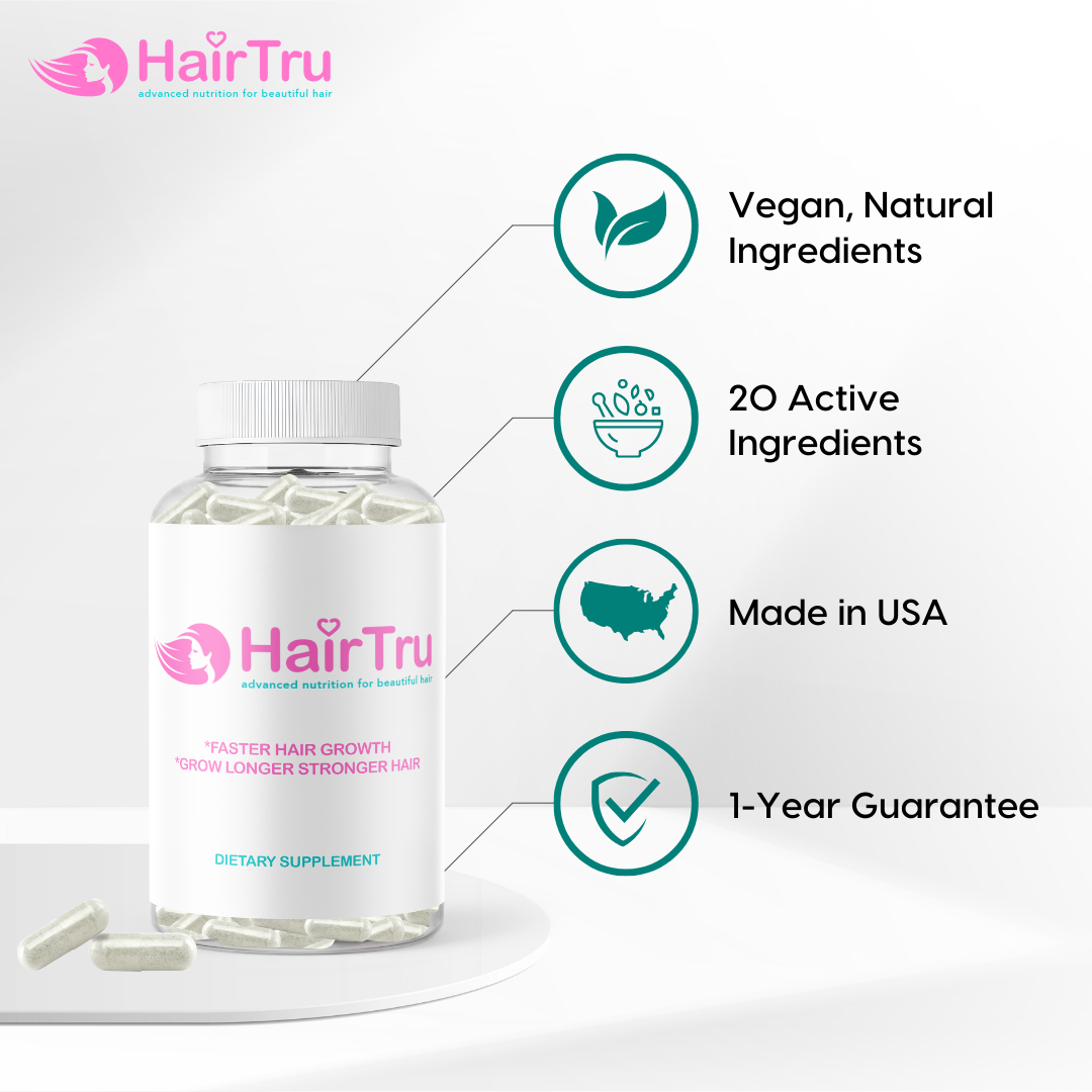 6 Month Supply - HairTru™ Vitamins. Get 2 Free Bottles on Us.